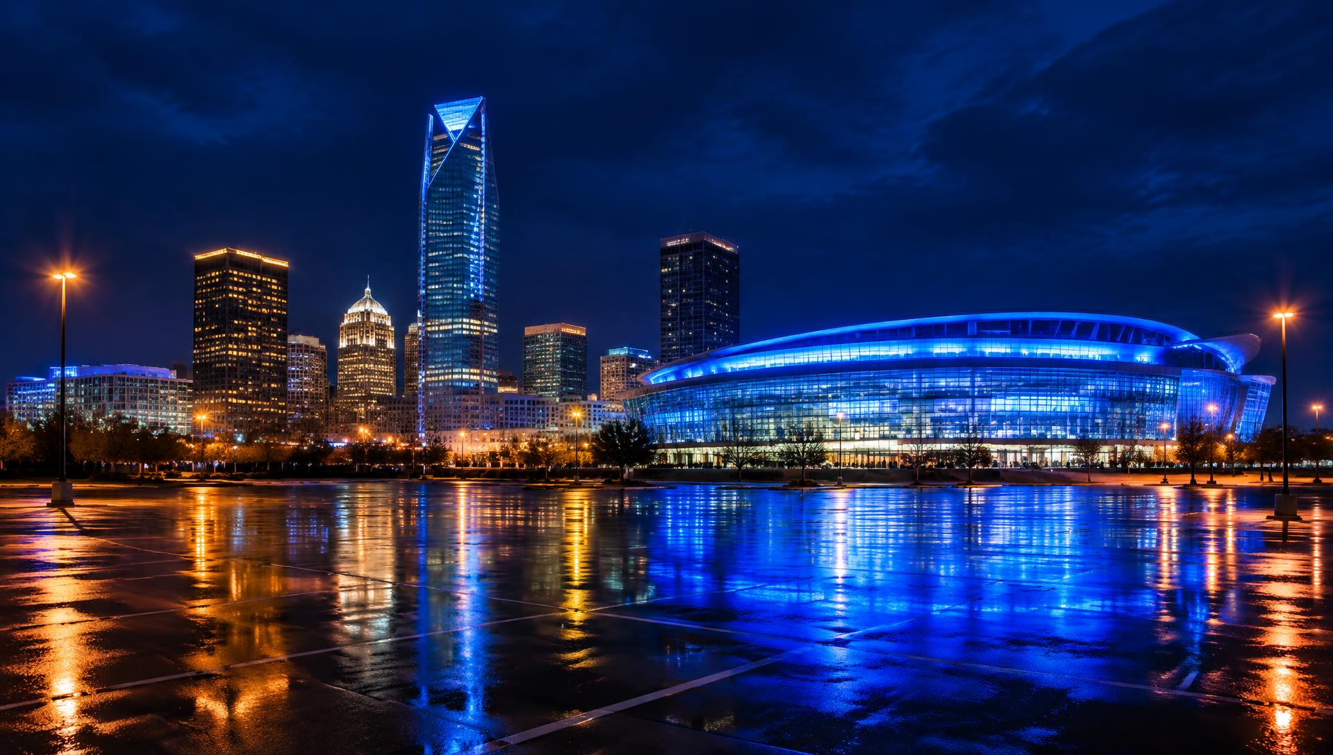 Downtown Oklahoma City arena at night